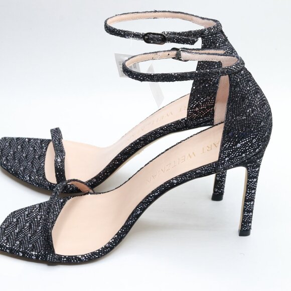 Stuart Weitzman Amelina 95 Ankle Strap Rhinestone Heels Gunmetal 10.5M Women - Picture 2 of 7